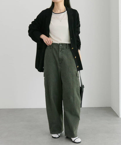 復古風弧形剪裁工裝褲