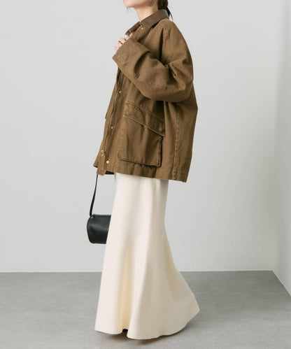 仿皮革翻領工裝夾克