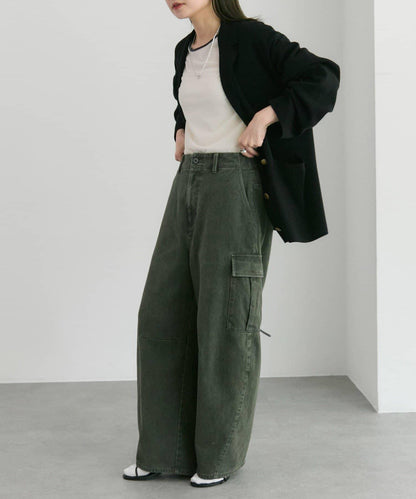 復古風弧形剪裁工裝褲