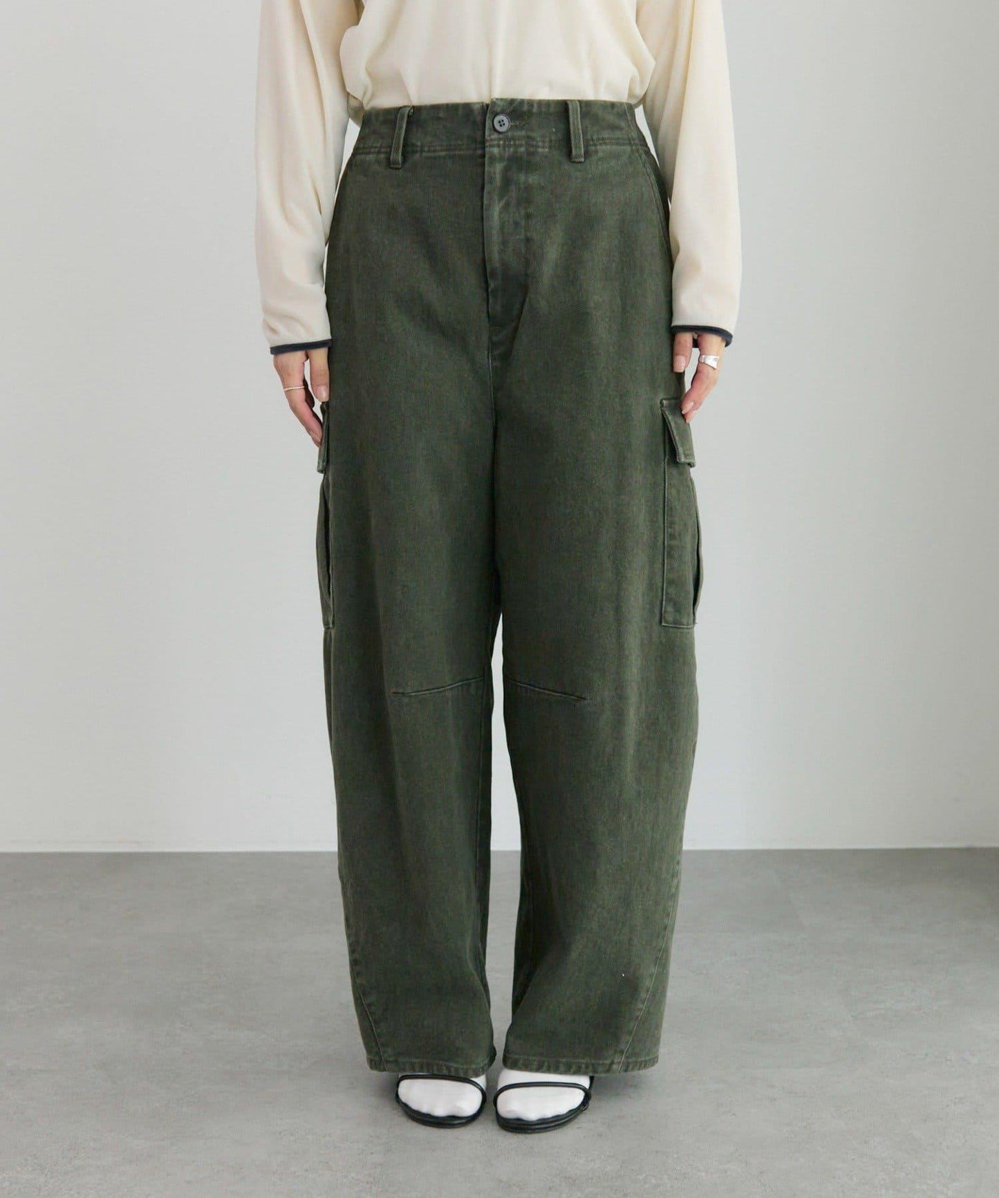 復古風弧形剪裁工裝褲