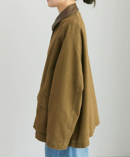 仿皮革翻領工裝夾克