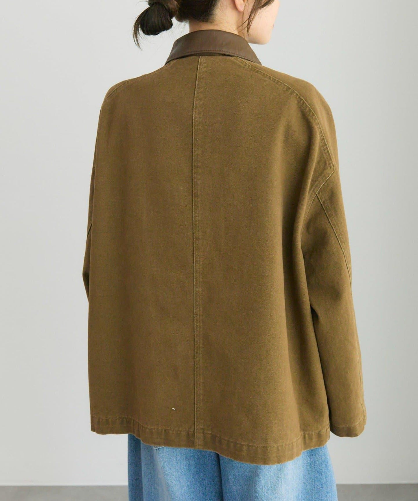 仿皮革翻領工裝夾克