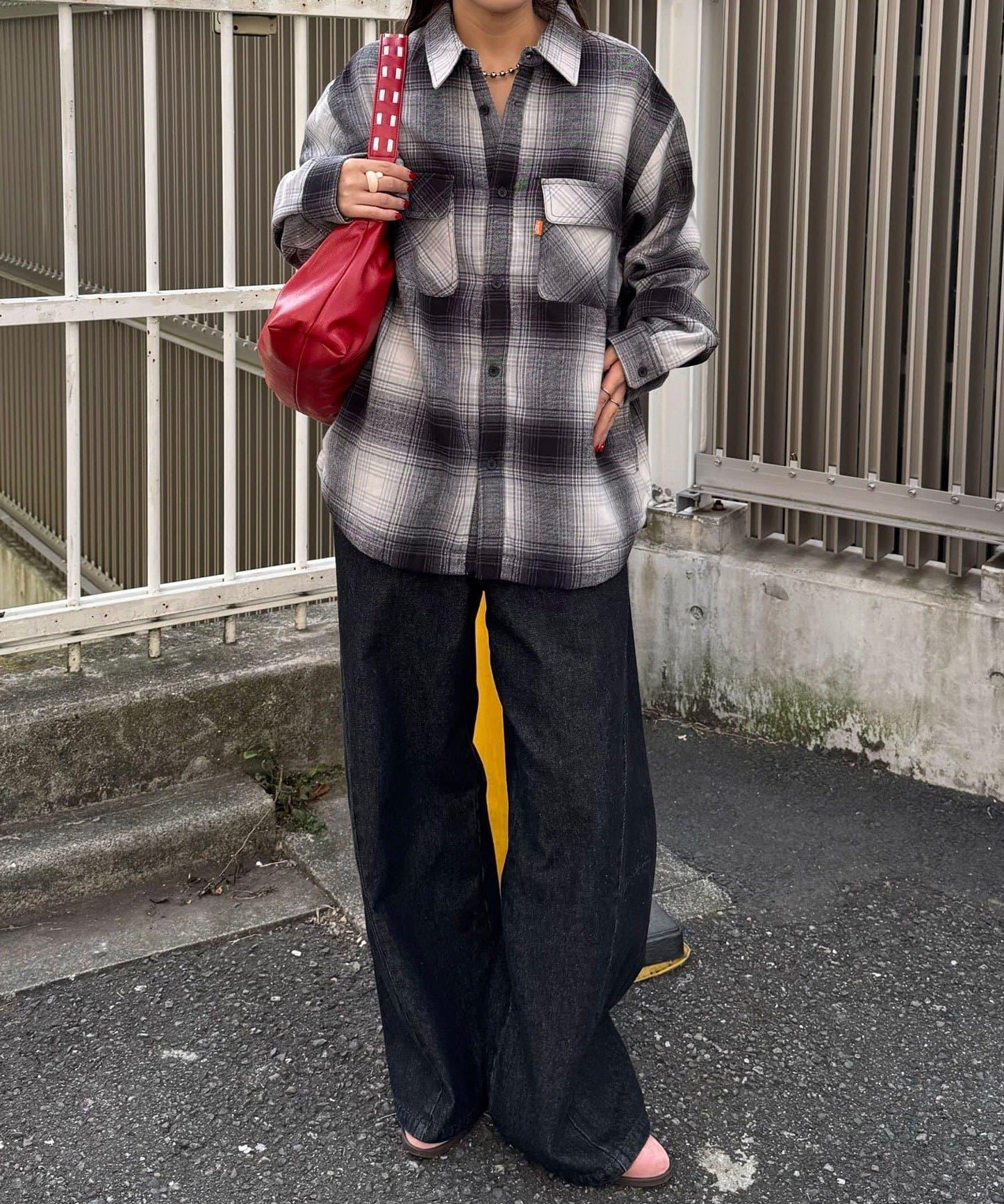 拼色格紋襯衫夾克