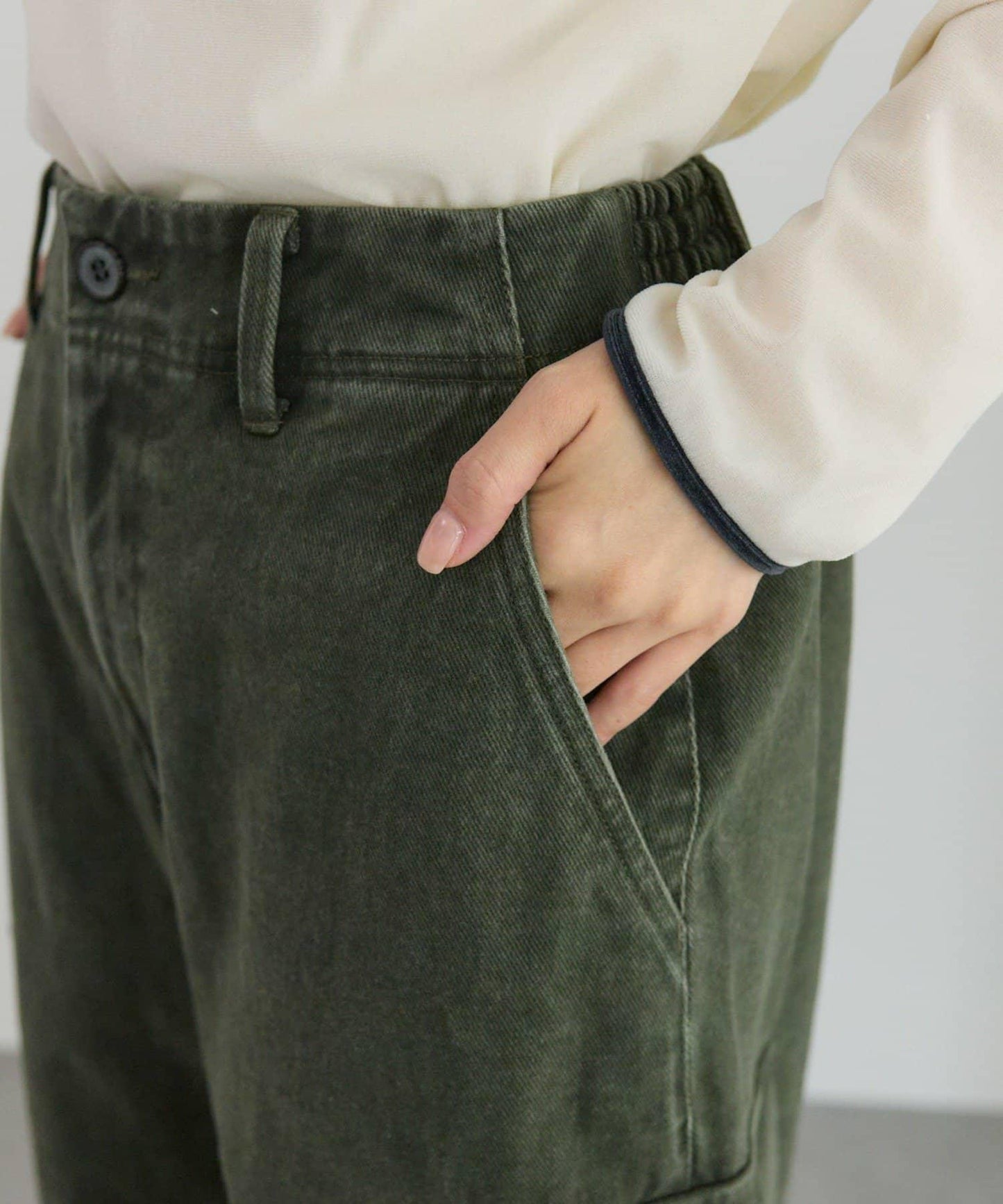 復古風弧形剪裁工裝褲