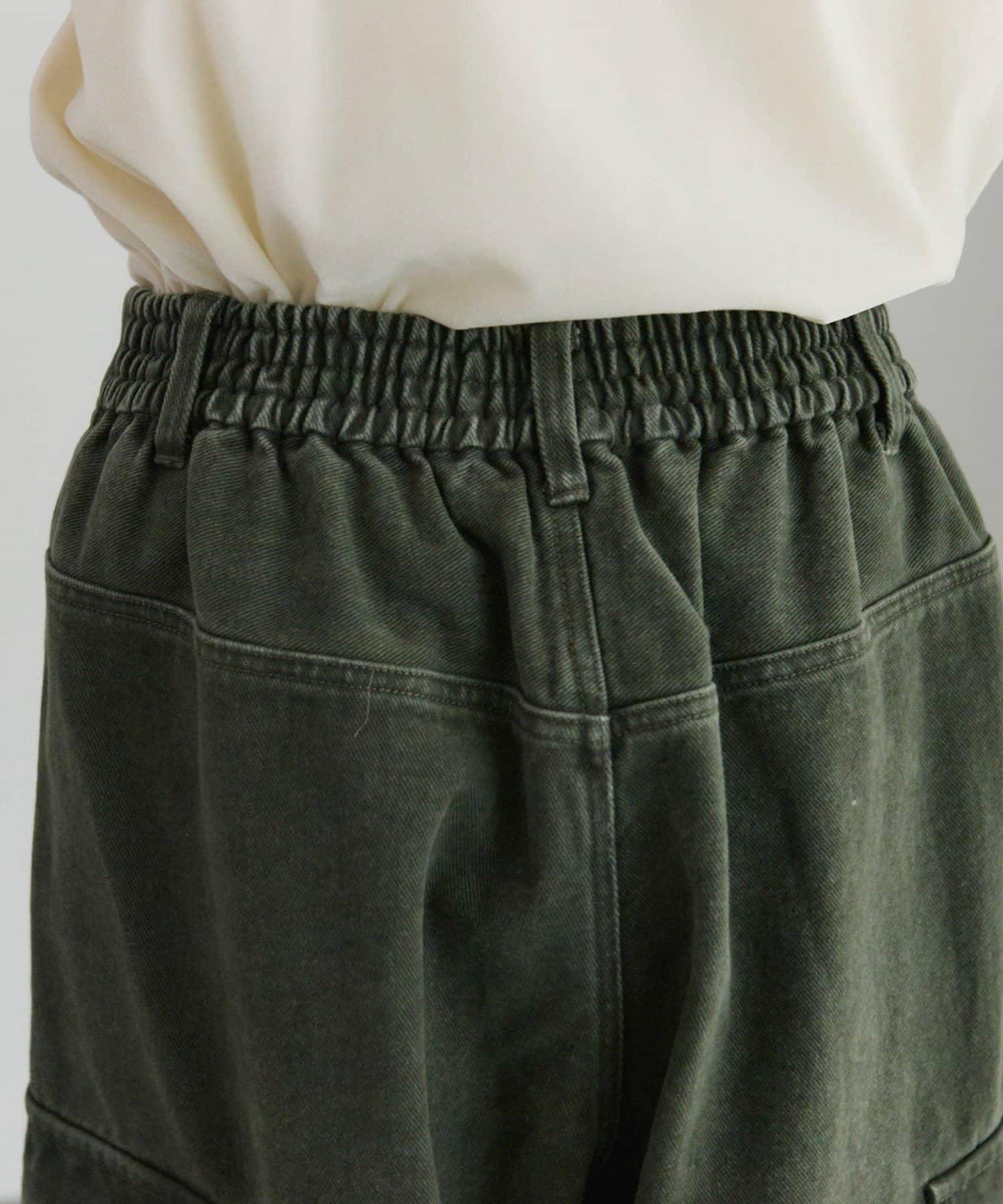 復古風弧形剪裁工裝褲