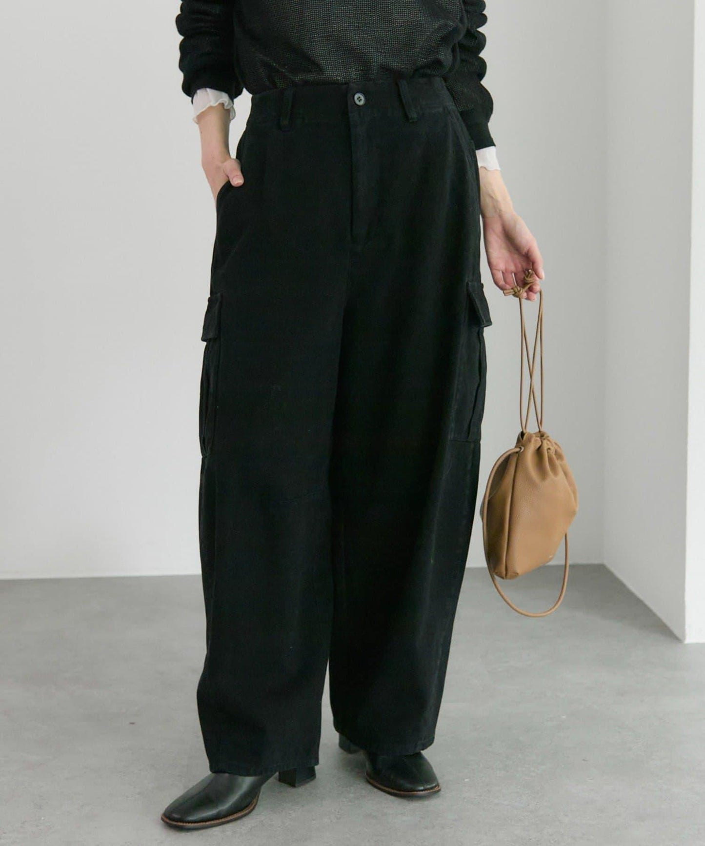 復古風弧形剪裁工裝褲