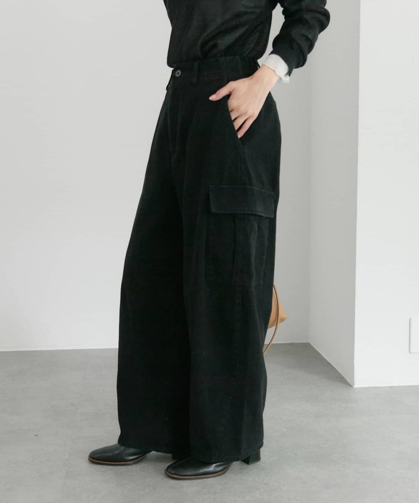 復古風弧形剪裁工裝褲