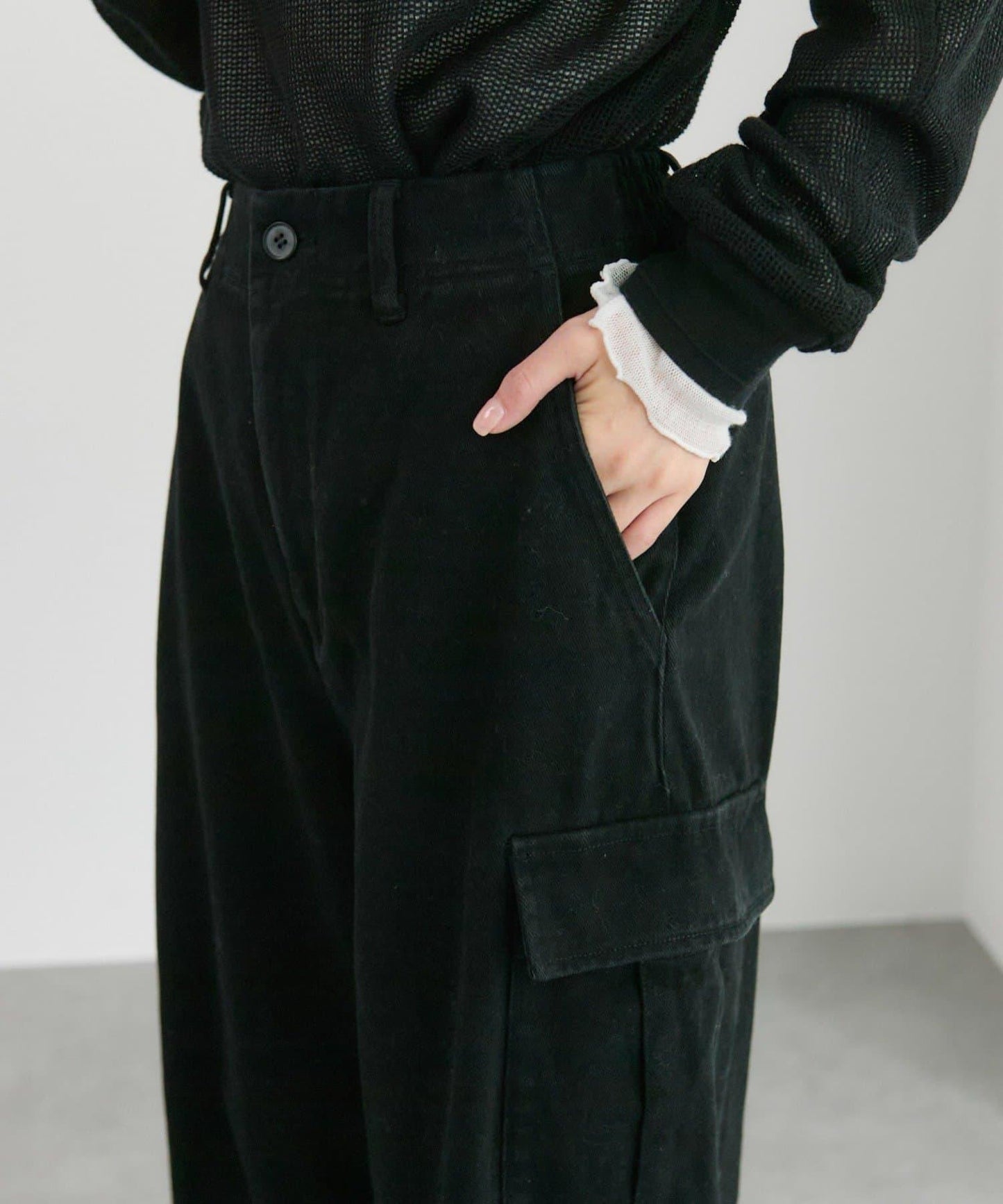 復古風弧形剪裁工裝褲