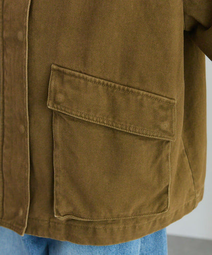 仿皮革翻領工裝夾克