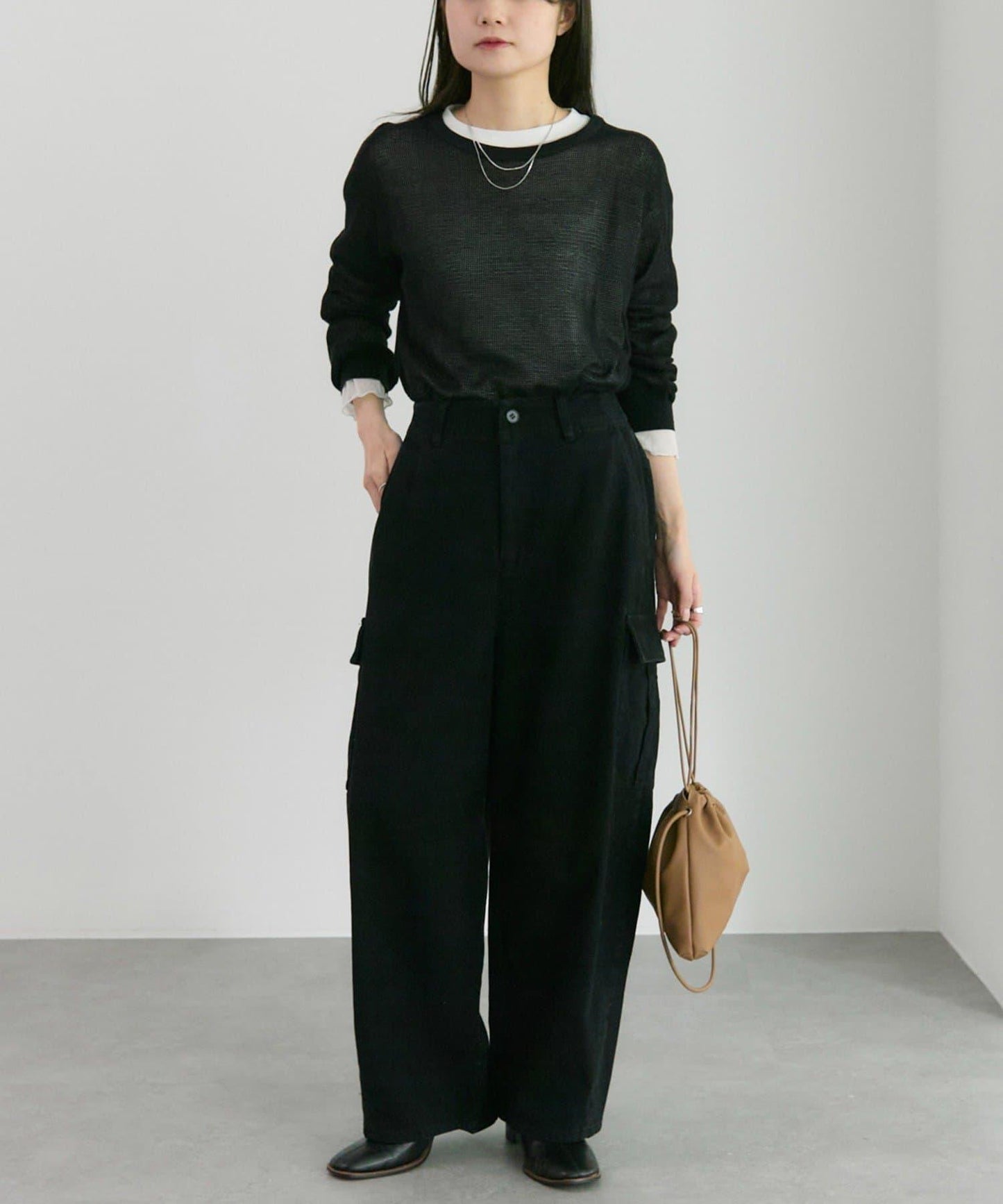 復古風弧形剪裁工裝褲