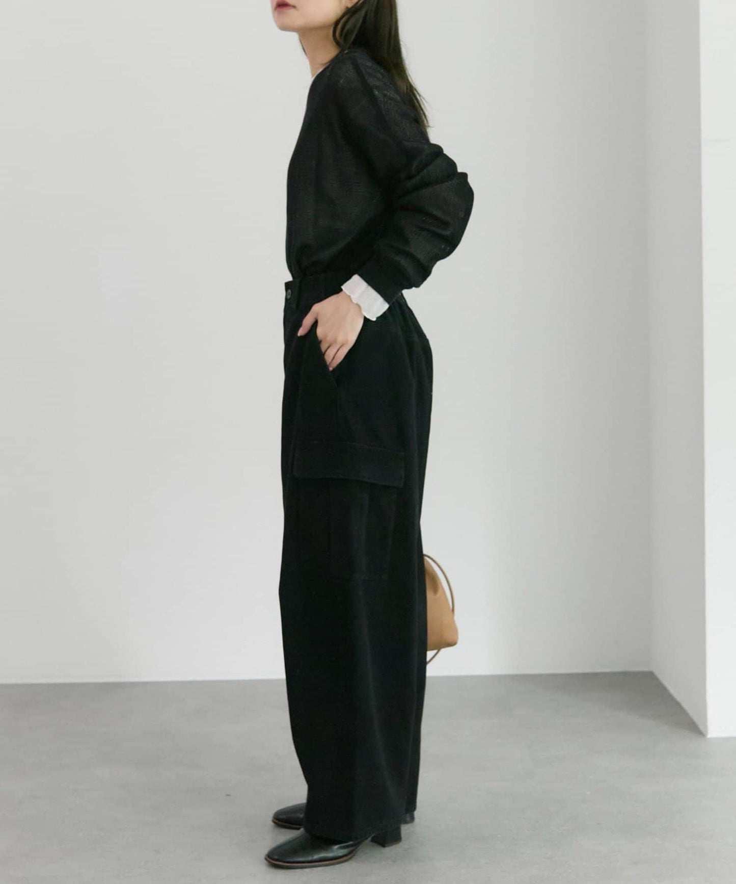 復古風弧形剪裁工裝褲