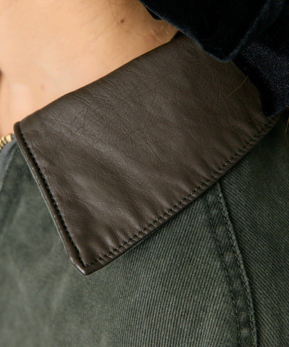 仿皮革翻領工裝夾克