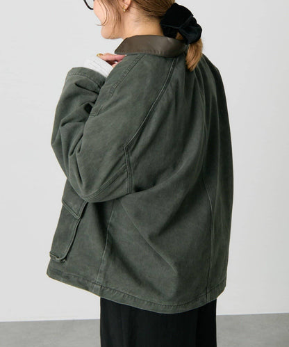 仿皮革翻領工裝夾克