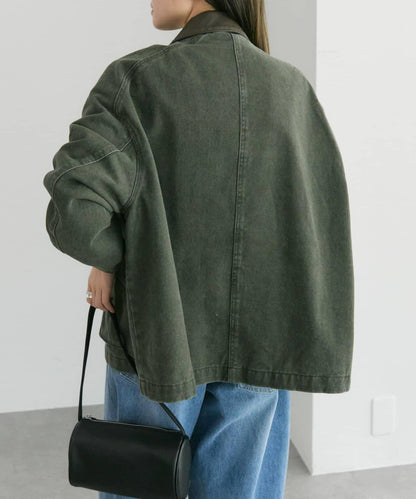 仿皮革翻領工裝夾克