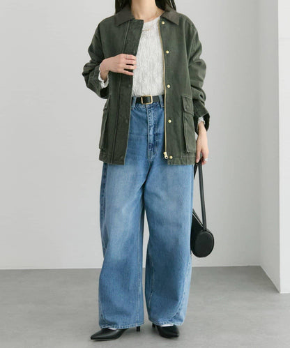 仿皮革翻領工裝夾克