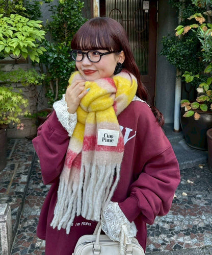 Ciaopanic 撞色流蘇加厚圍巾
