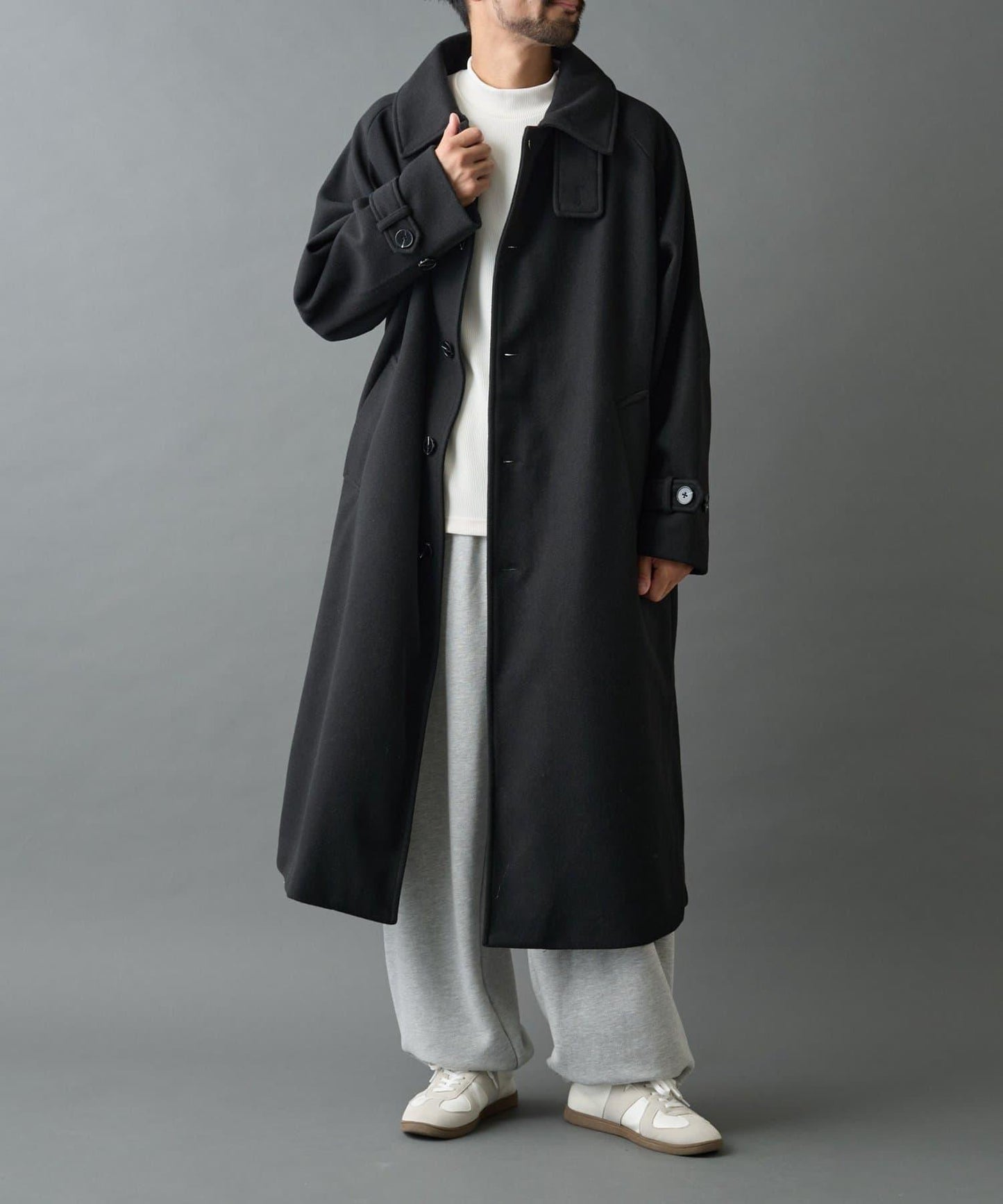 科技羊毛單排扣長款大衣