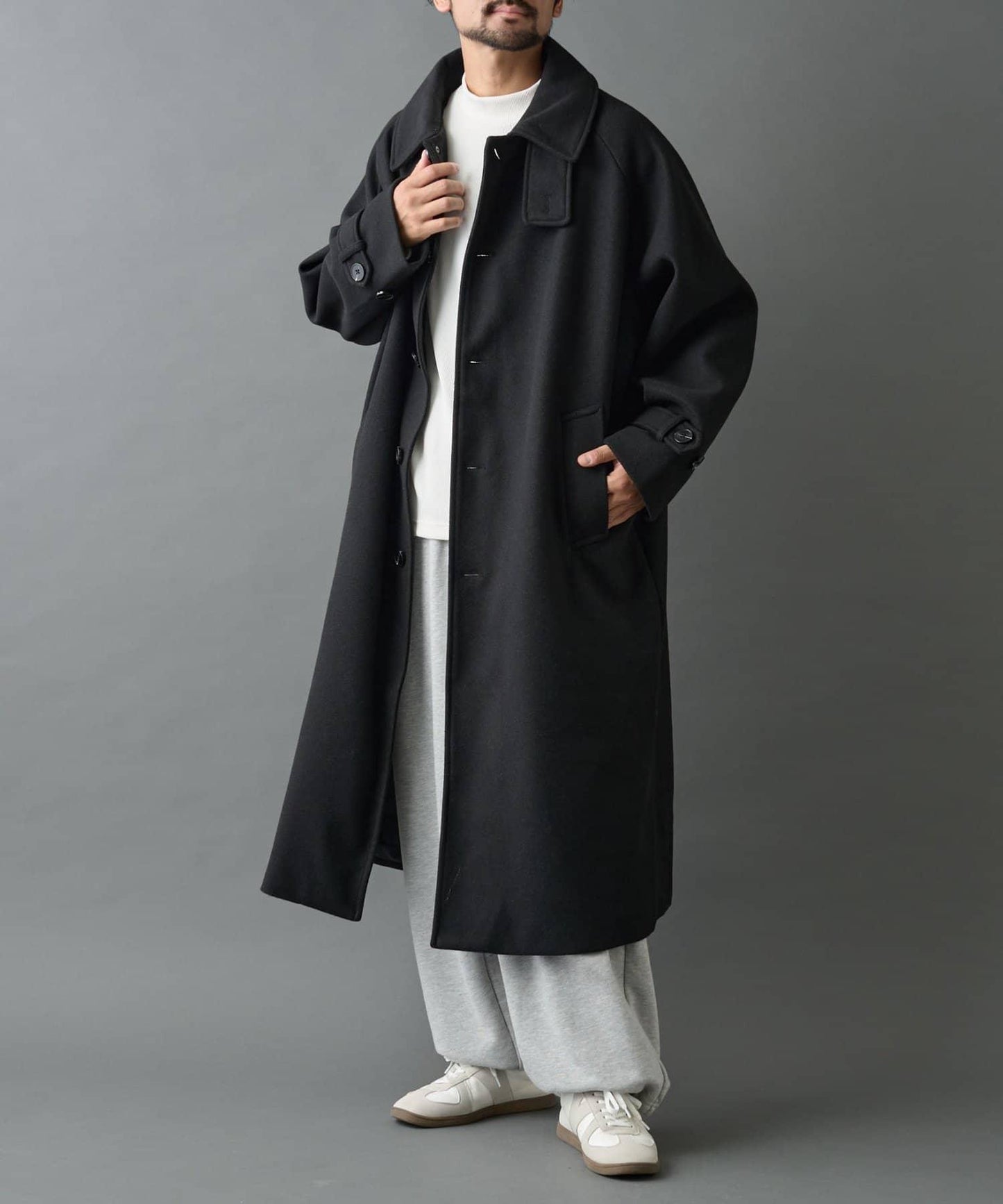 科技羊毛單排扣長款大衣