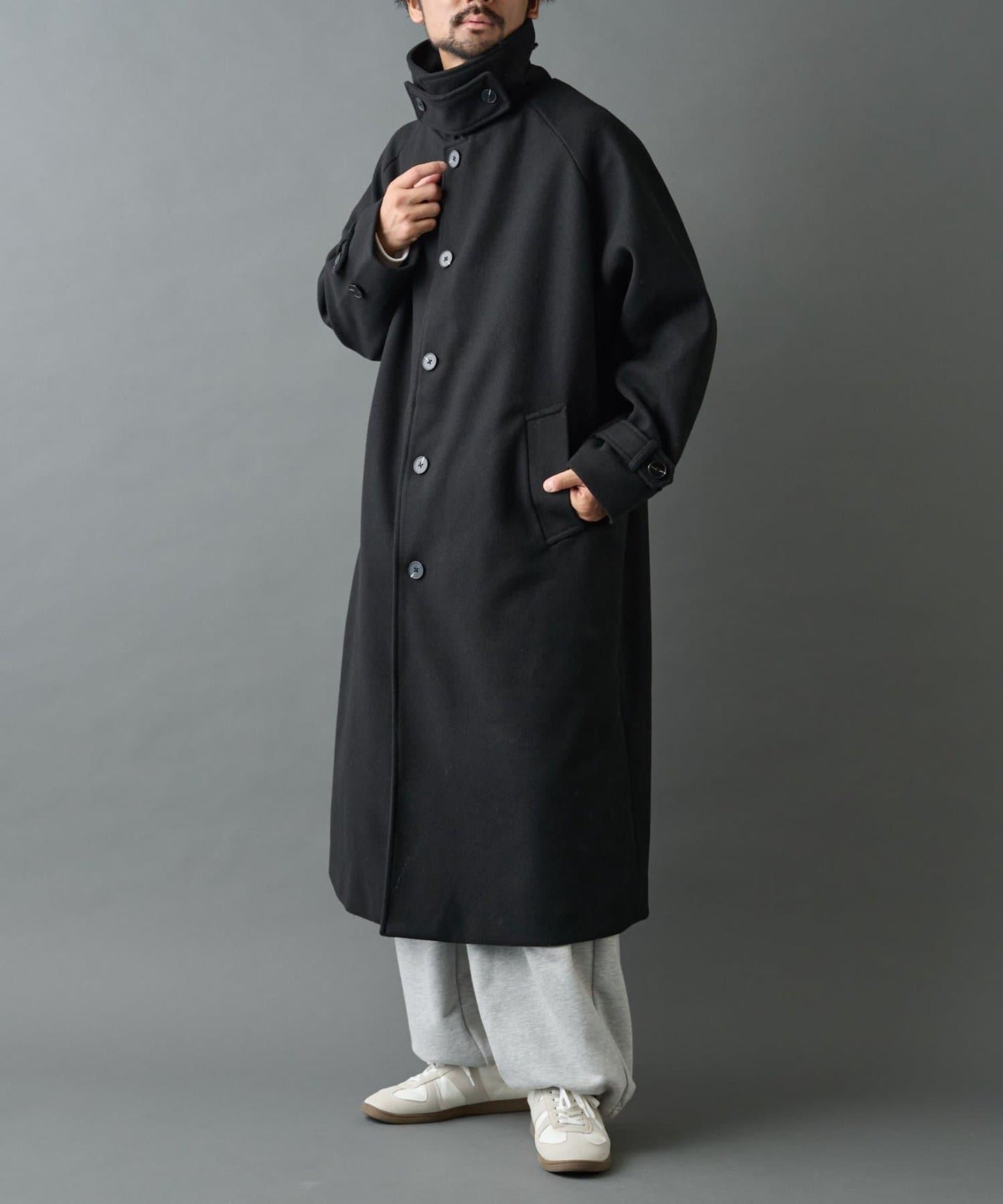 科技羊毛單排扣長款大衣