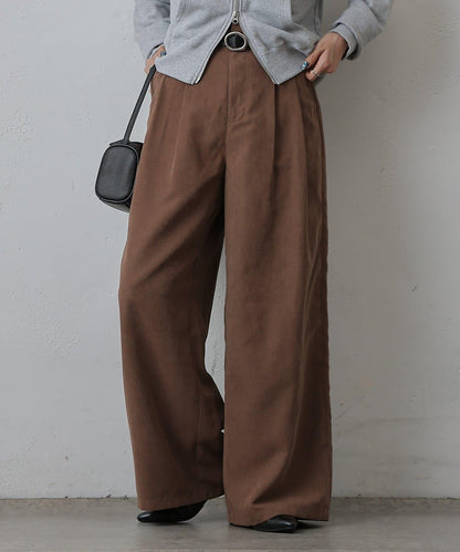 桃皮絨雙褶寬腿褲