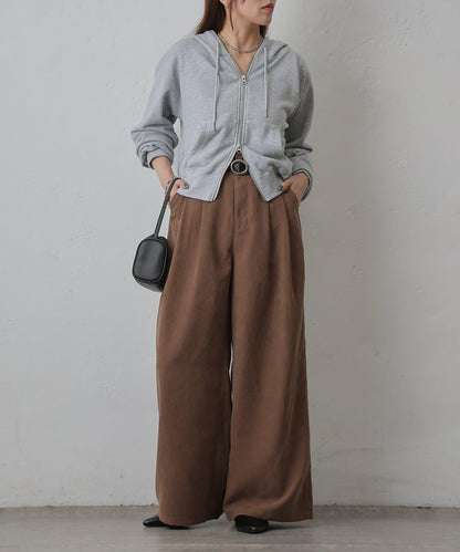 桃皮絨雙褶寬腿褲