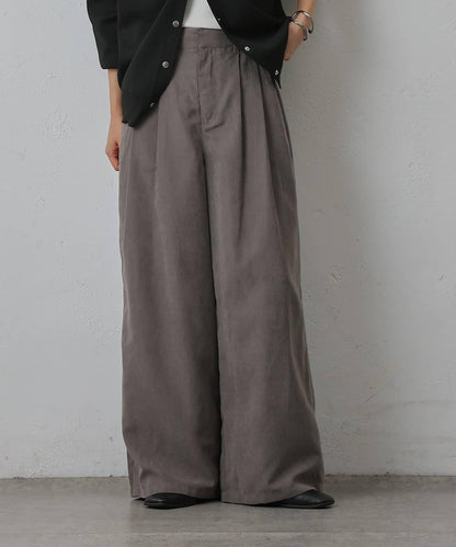 桃皮絨雙褶寬腿褲