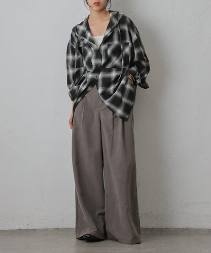 桃皮絨雙褶寬腿褲