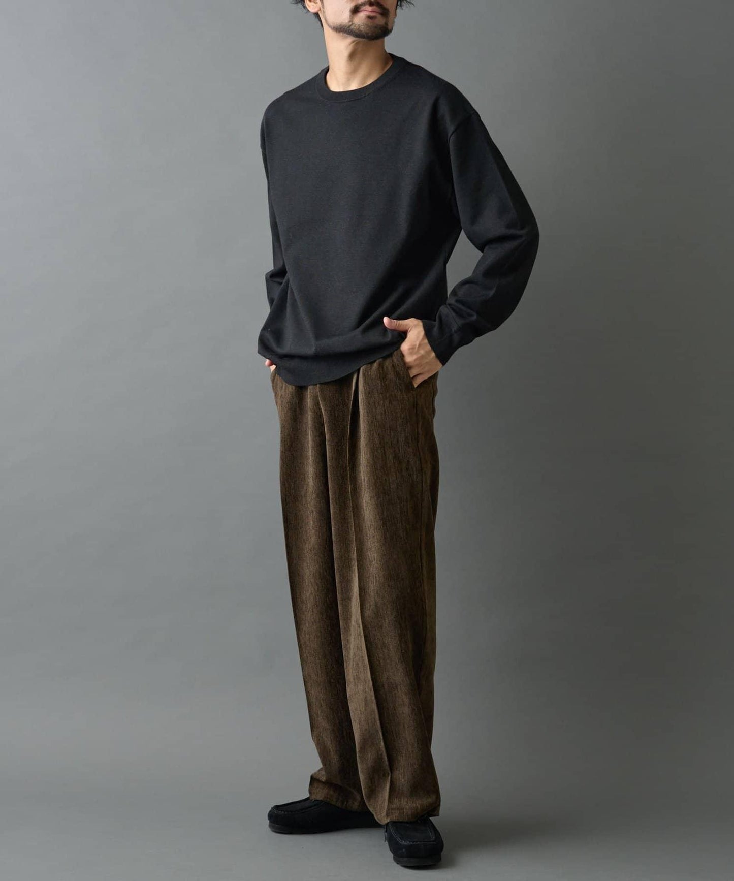 漸變色磨毛直筒西裝褲