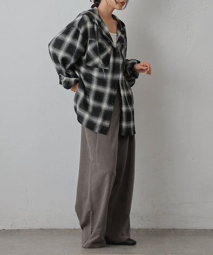 桃皮絨雙褶寬腿褲