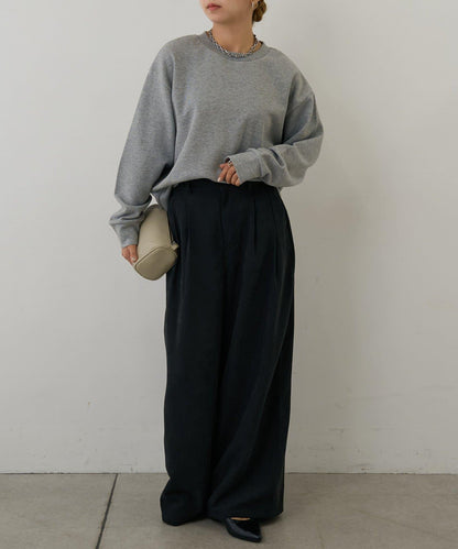 桃皮絨雙褶寬腿褲