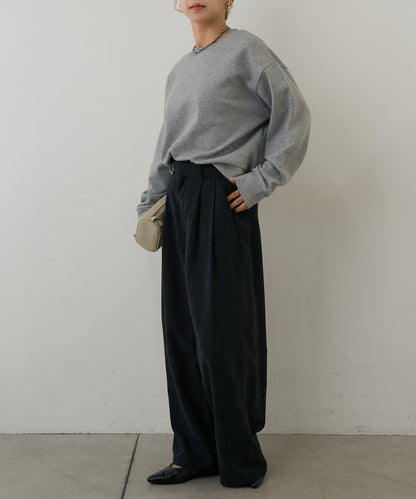 桃皮絨雙褶寬腿褲