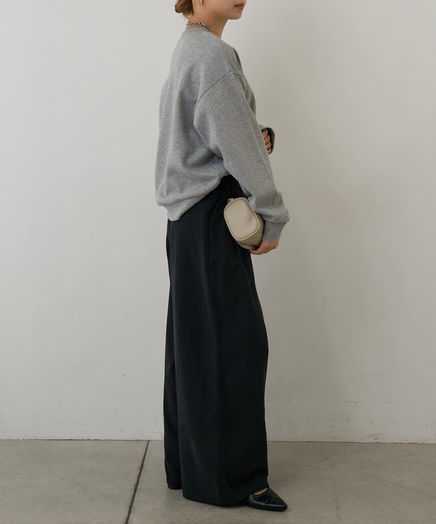 桃皮絨雙褶寬腿褲