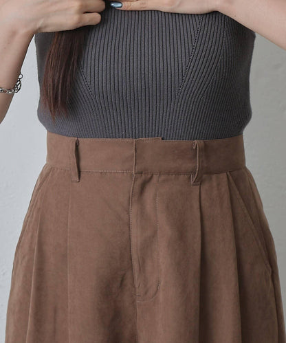 桃皮絨雙褶寬腿褲
