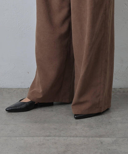 桃皮絨雙褶寬腿褲