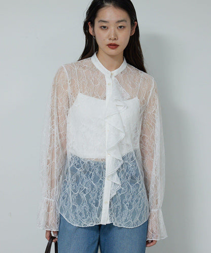 透視蕾絲荷葉邊襯衫