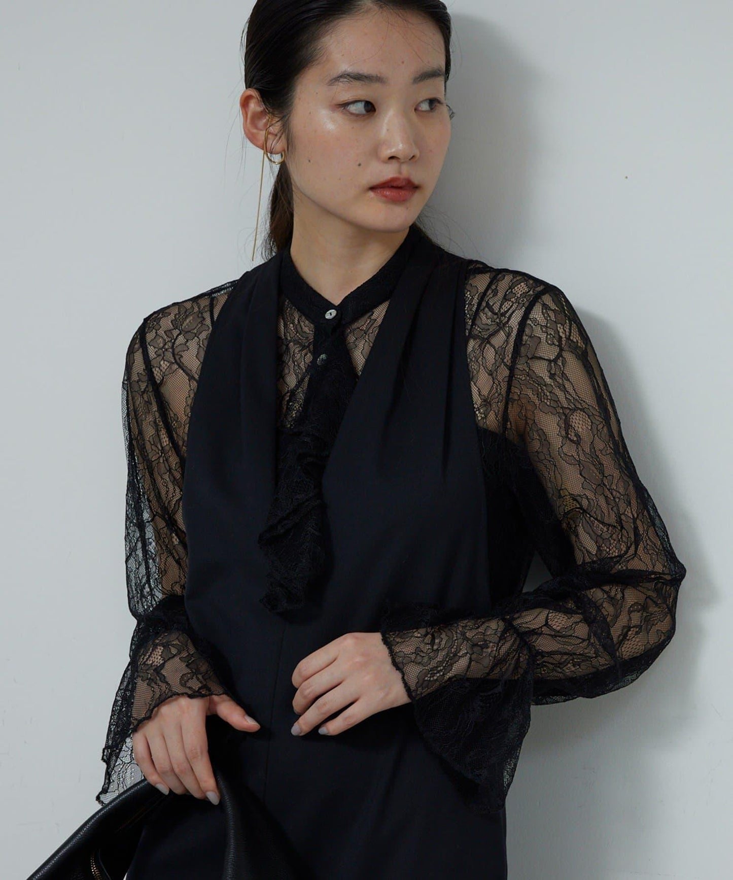 透視蕾絲荷葉邊襯衫