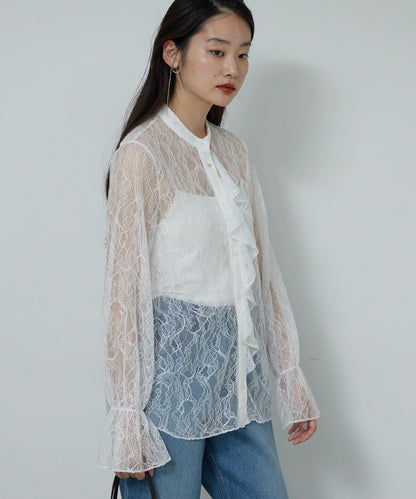 透視蕾絲荷葉邊襯衫