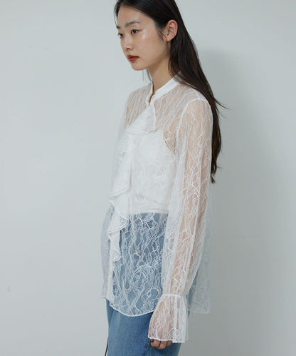 透視蕾絲荷葉邊襯衫