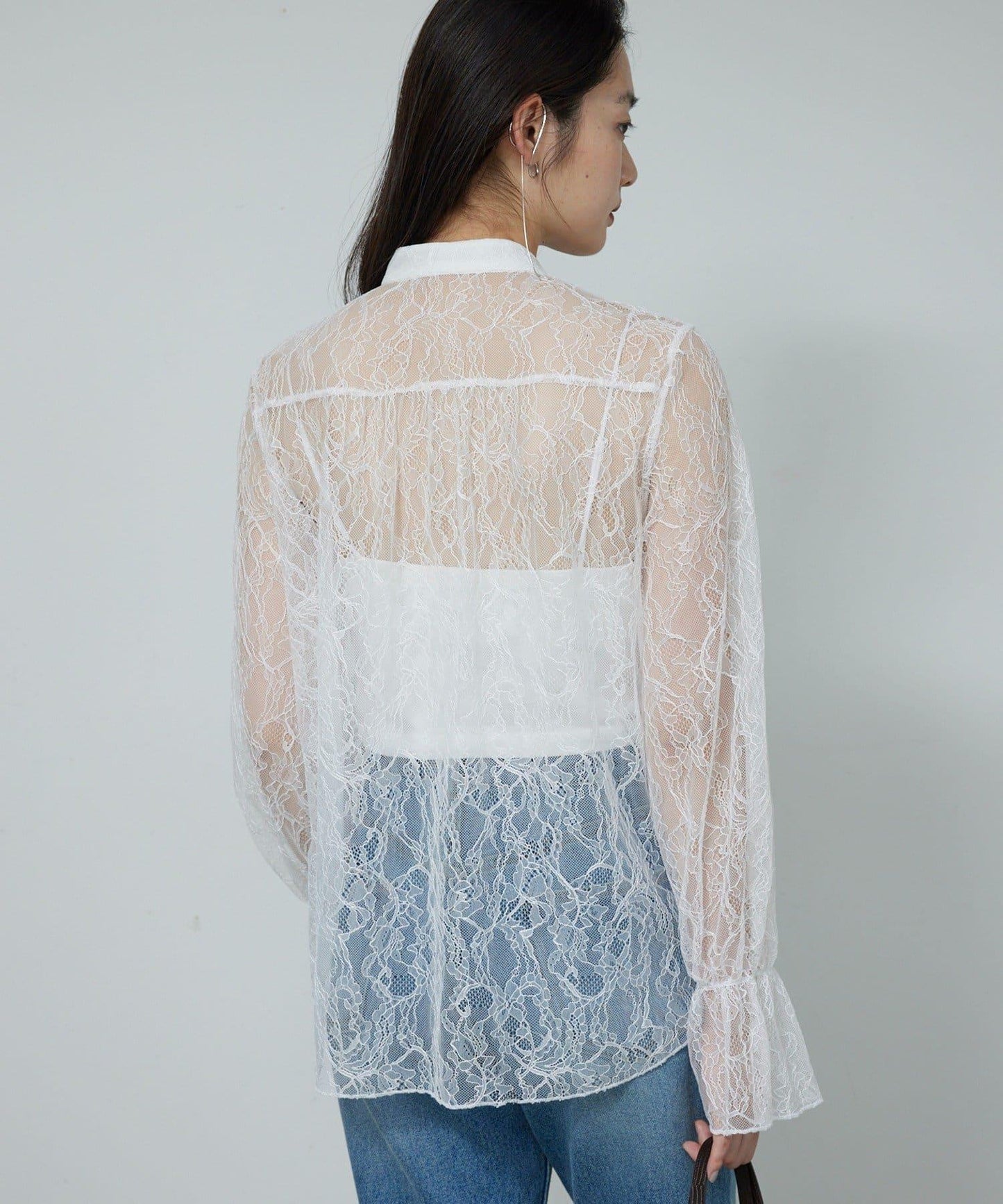 透視蕾絲荷葉邊襯衫