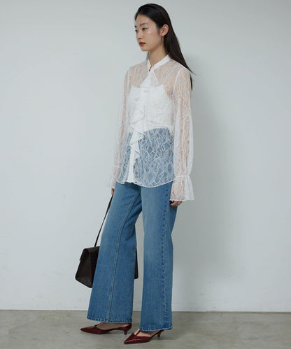 透視蕾絲荷葉邊襯衫