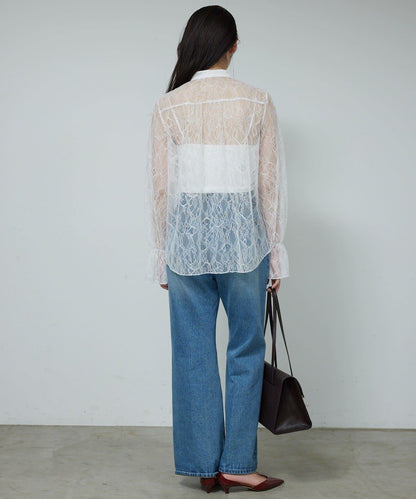 透視蕾絲荷葉邊襯衫