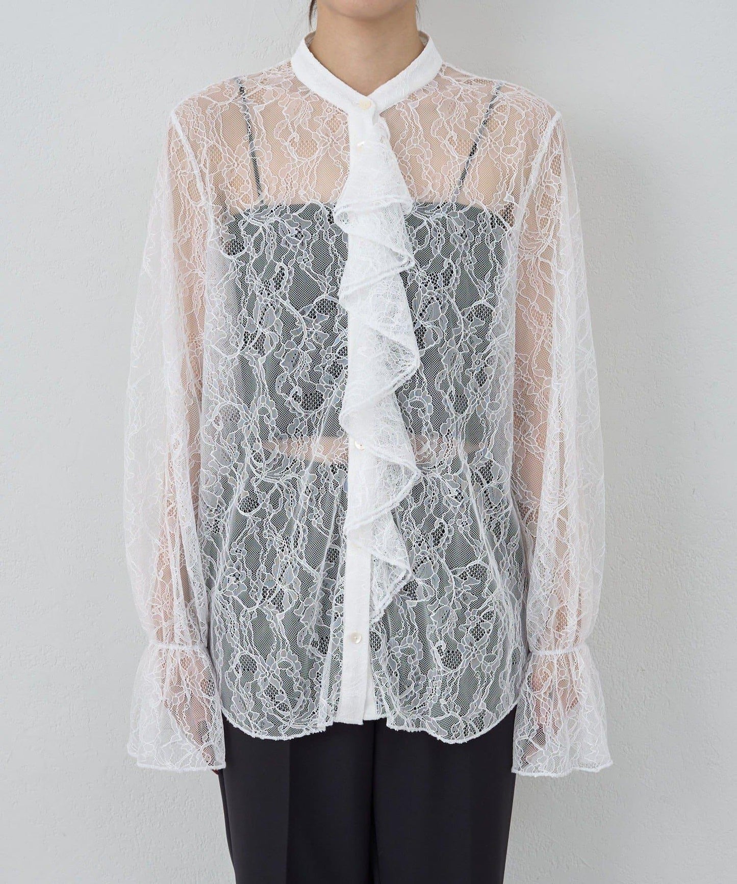 透視蕾絲荷葉邊襯衫