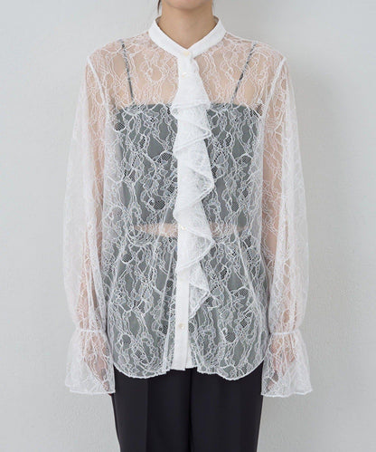 透視蕾絲荷葉邊襯衫
