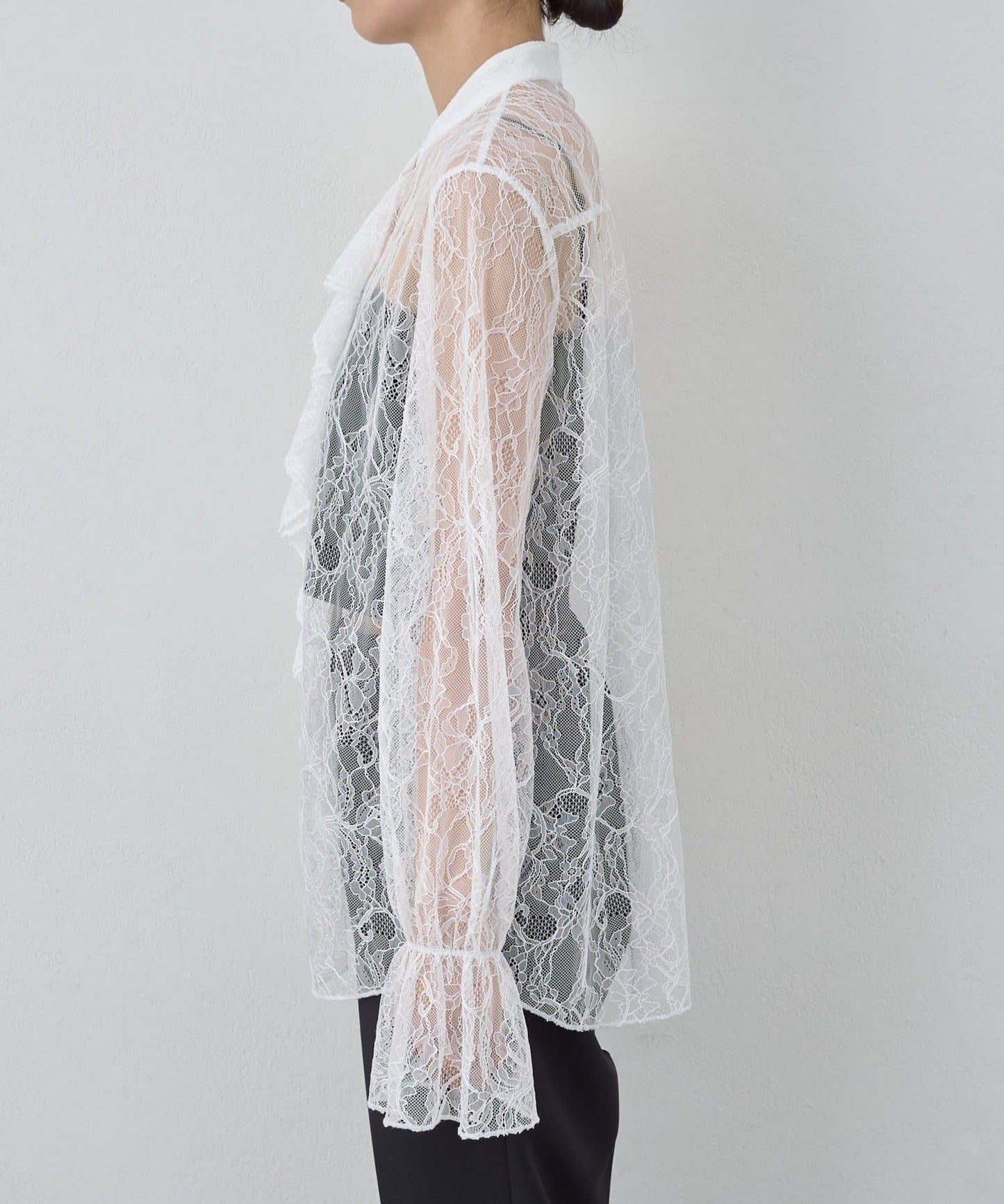 透視蕾絲荷葉邊襯衫