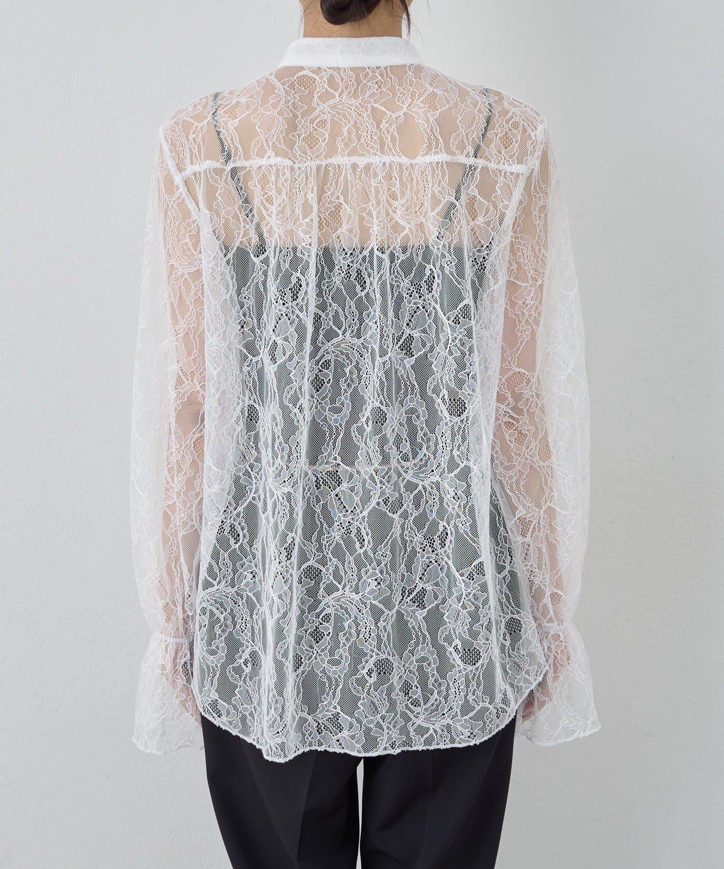 透視蕾絲荷葉邊襯衫