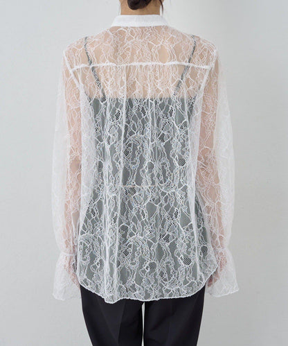 透視蕾絲荷葉邊襯衫