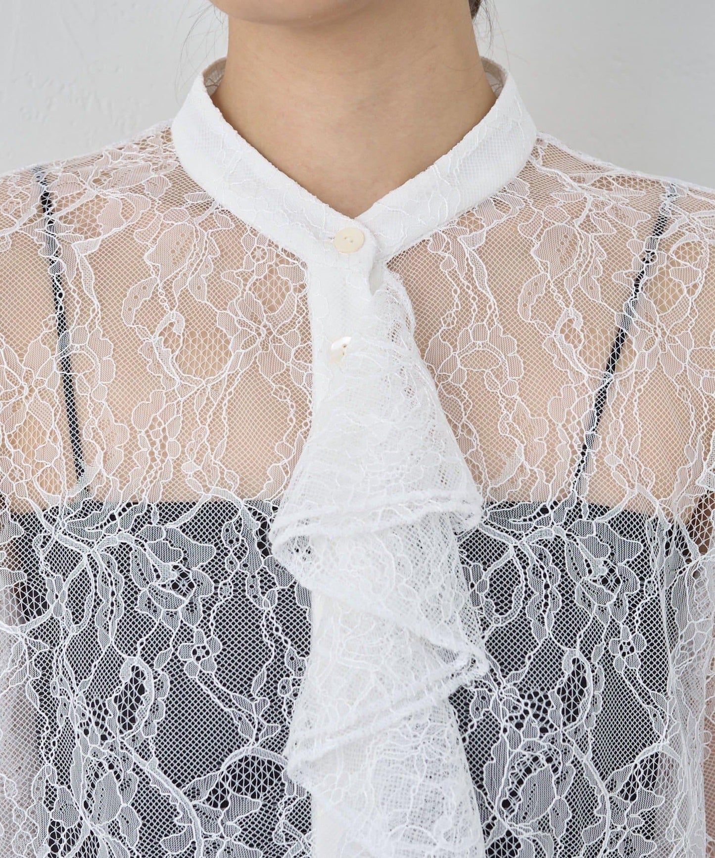 透視蕾絲荷葉邊襯衫