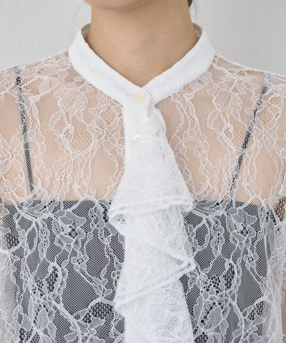 透視蕾絲荷葉邊襯衫