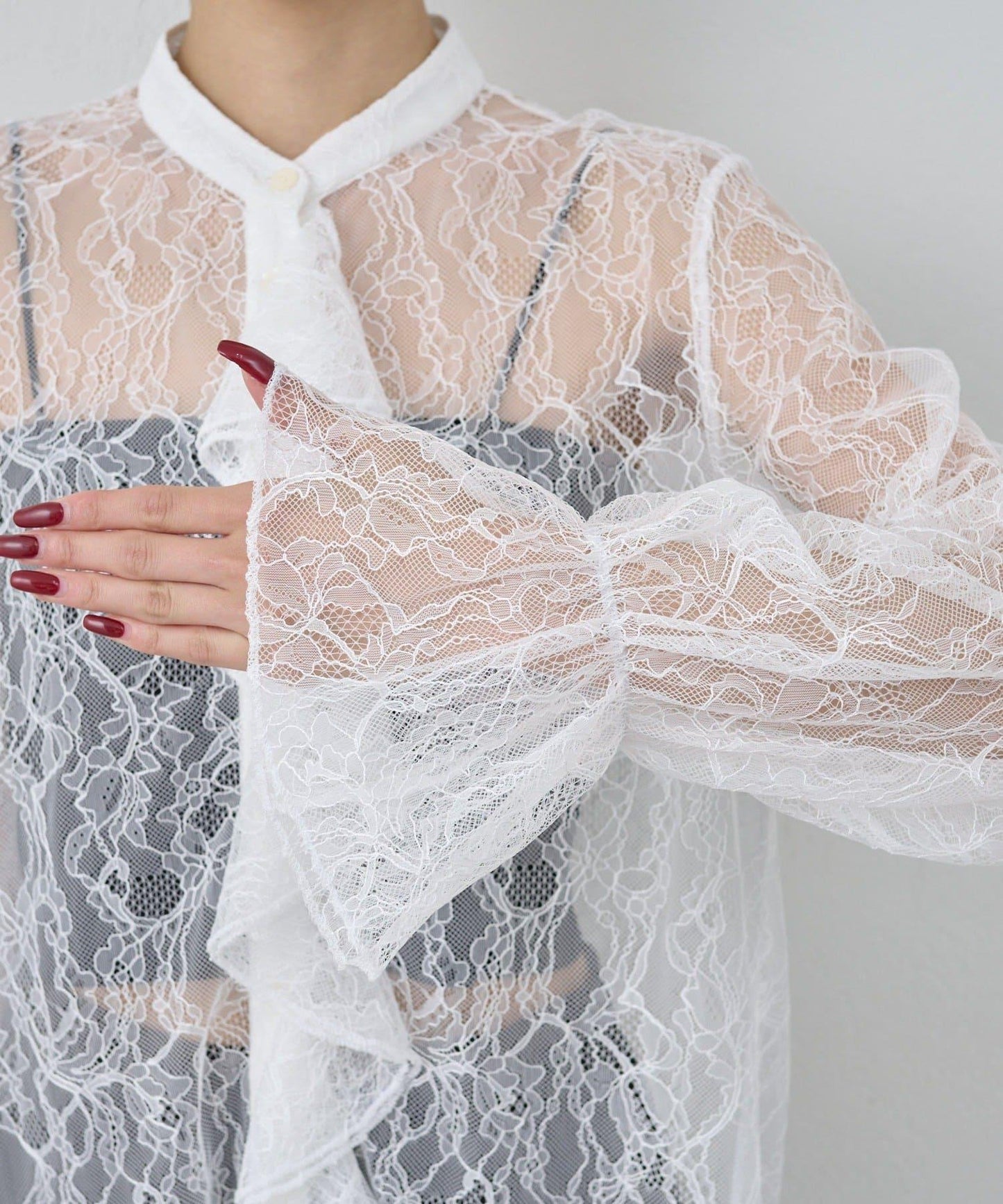 透視蕾絲荷葉邊襯衫