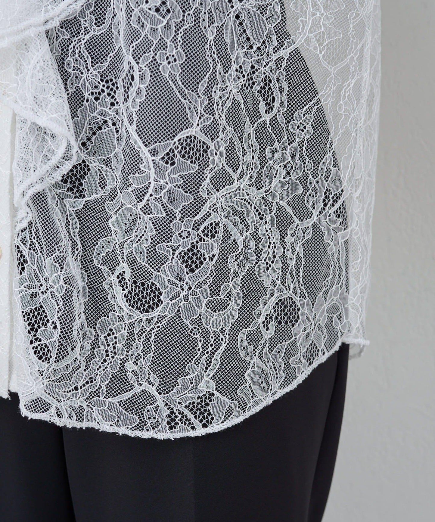 透視蕾絲荷葉邊襯衫